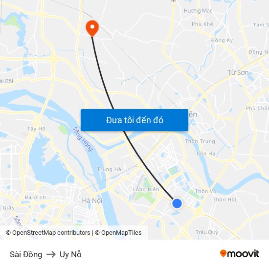 Sài Đồng to Uy Nỗ map