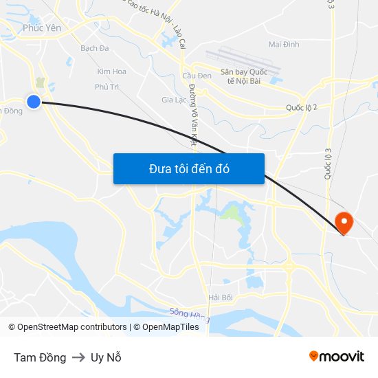 Tam Đồng to Uy Nỗ map