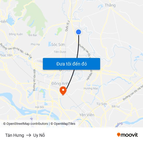 Tân Hưng to Uy Nỗ map