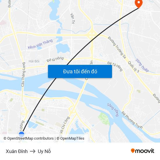Xuân Đỉnh to Uy Nỗ map
