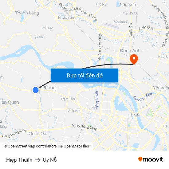 Hiệp Thuận to Uy Nỗ map