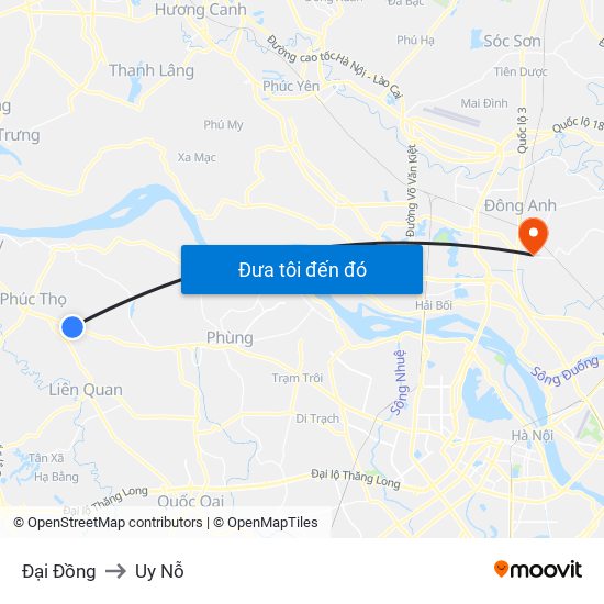 Đại Đồng to Uy Nỗ map