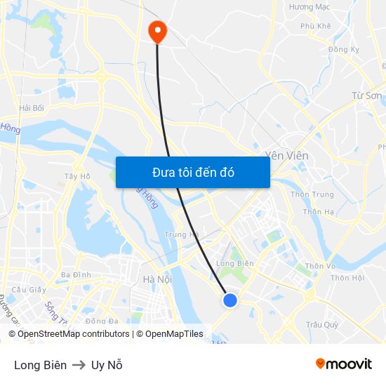 Long Biên to Uy Nỗ map