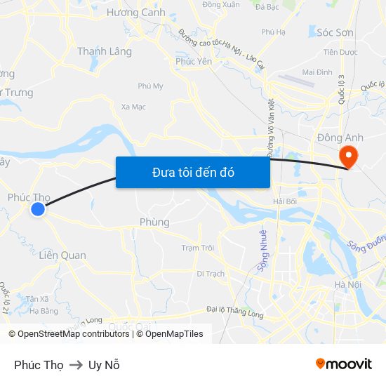 Phúc Thọ to Uy Nỗ map