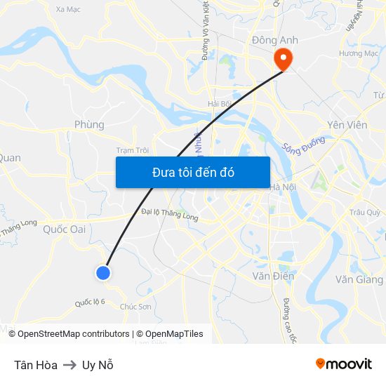 Tân Hòa to Uy Nỗ map