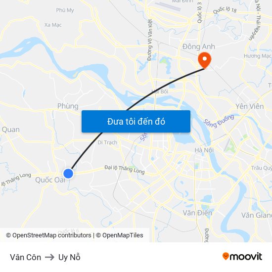 Vân Côn to Uy Nỗ map