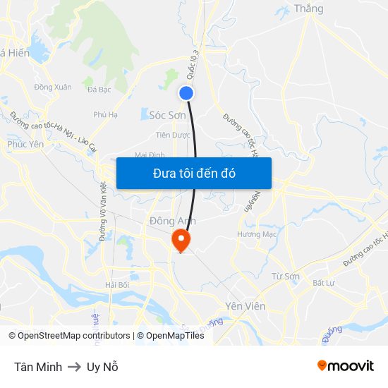 Tân Minh to Uy Nỗ map