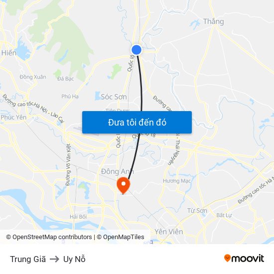 Trung Giã to Uy Nỗ map