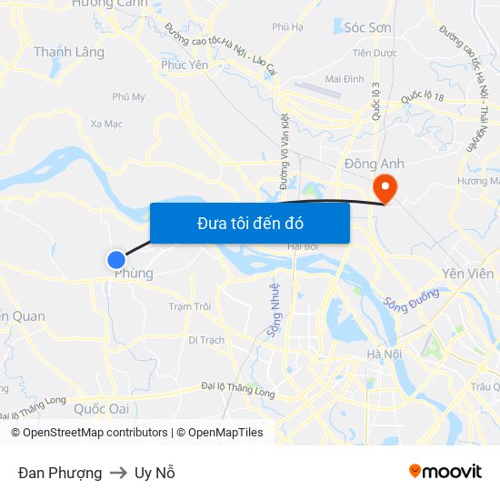Đan Phượng to Uy Nỗ map