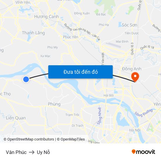 Vân Phúc to Uy Nỗ map