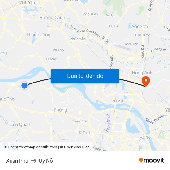Xuân Phú to Uy Nỗ map