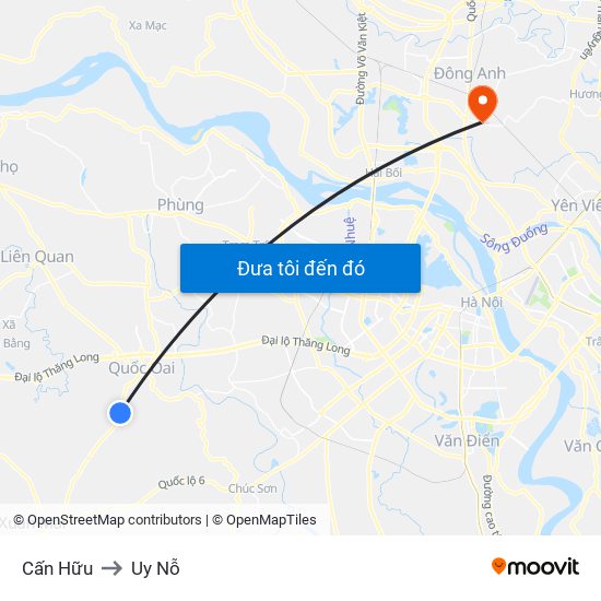 Cấn Hữu to Uy Nỗ map