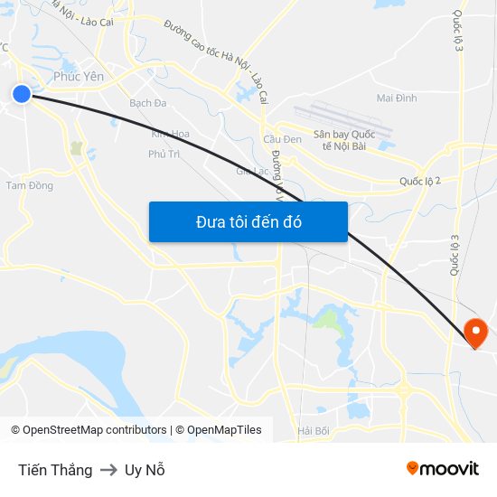 Tiến Thắng to Uy Nỗ map