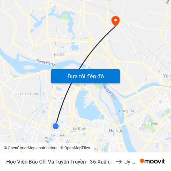 Học Viện Báo Chí Và Tuyên Truyền - 36 Xuân Thủy to Uy Nỗ map