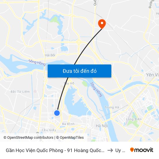 Gần Học Viện Quốc Phòng - 91 Hoàng Quốc Việt to Uy Nỗ map