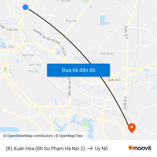 (B) Xuân Hòa (Đh Sư Phạm Hà Nội 2) to Uy Nỗ map