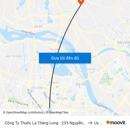 Công Ty Thuốc Lá Thăng Long - 235 Nguyễn Trãi to Uy Nỗ map