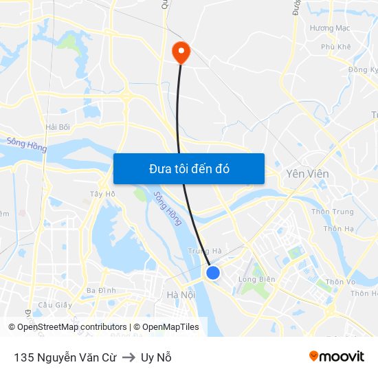 135 Nguyễn Văn Cừ to Uy Nỗ map