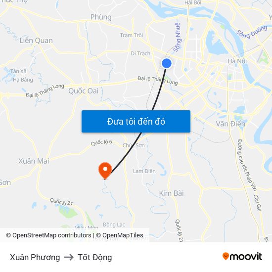 Xuân Phương to Tốt Động map