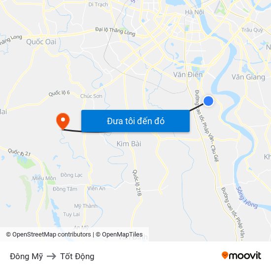 Đông Mỹ to Tốt Động map