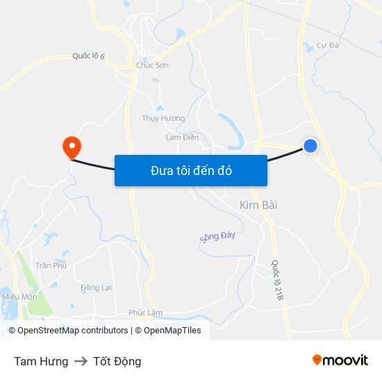 Tam Hưng to Tốt Động map