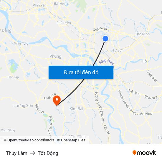 Thuỵ Lâm to Tốt Động map