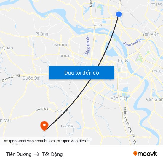 Tiên Dương to Tốt Động map