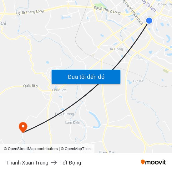 Thanh Xuân Trung to Tốt Động map