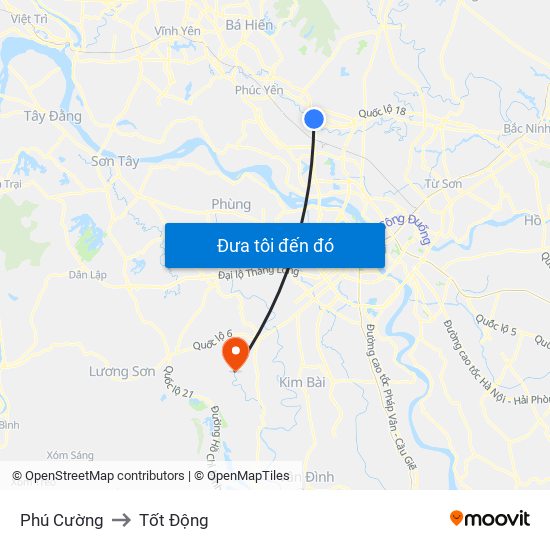 Phú Cường to Tốt Động map