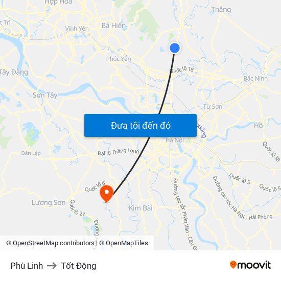 Phù Linh to Tốt Động map