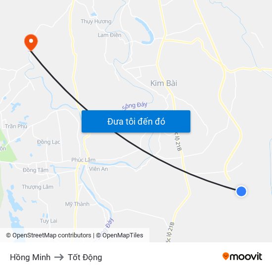 Hồng Minh to Tốt Động map