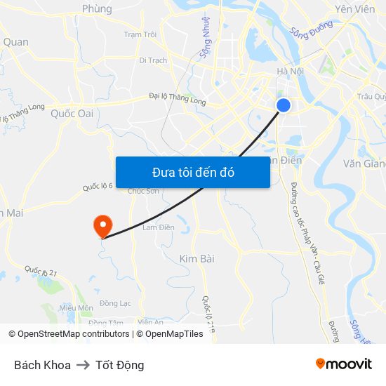 Bách Khoa to Tốt Động map