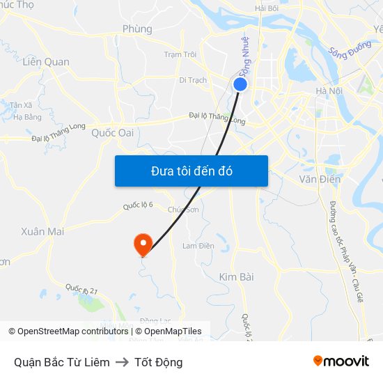 Quận Bắc Từ Liêm to Tốt Động map