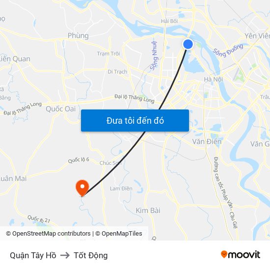 Quận Tây Hồ to Tốt Động map