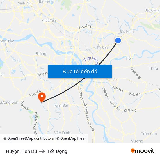 Huyện Tiên Du to Tốt Động map