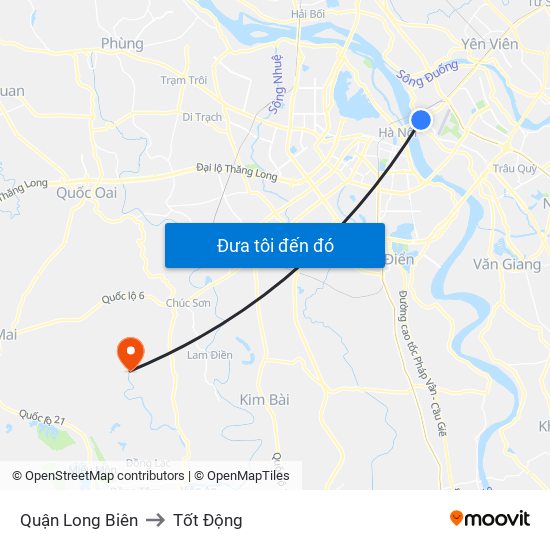 Quận Long Biên to Tốt Động map
