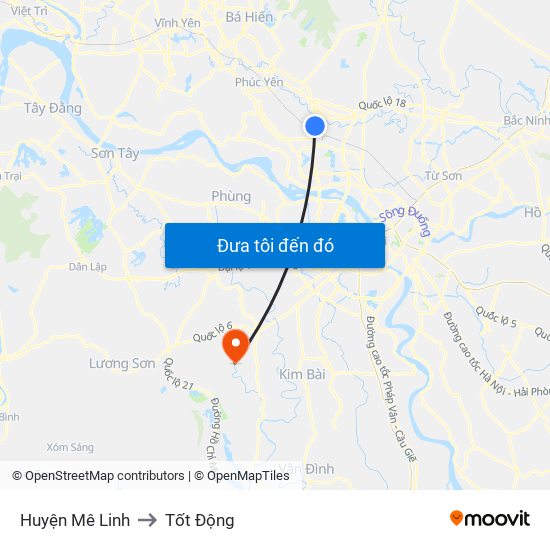 Huyện Mê Linh to Tốt Động map