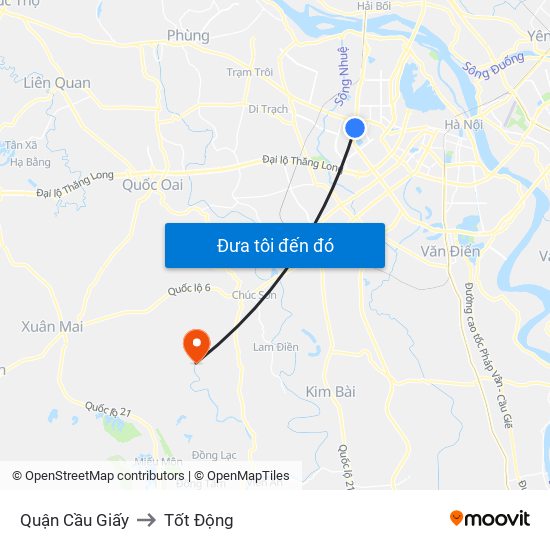 Quận Cầu Giấy to Tốt Động map