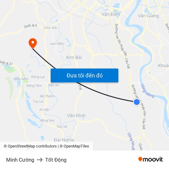 Minh Cường to Tốt Động map