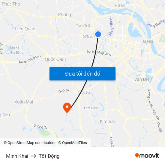 Minh Khai to Tốt Động map