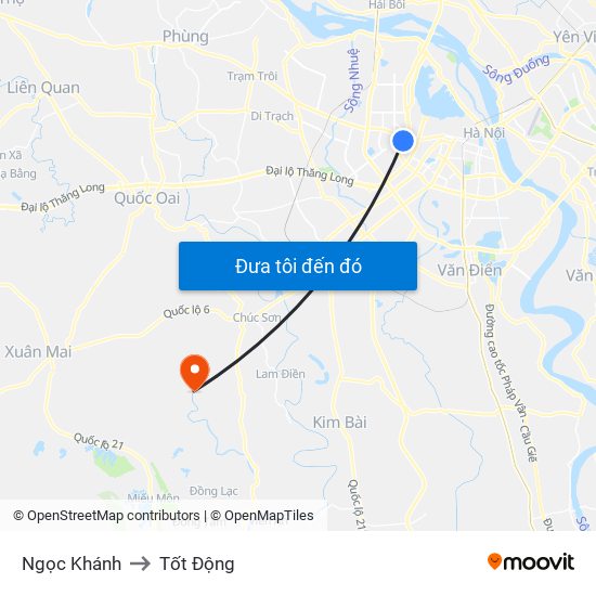 Ngọc Khánh to Tốt Động map