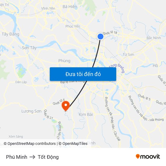 Phú Minh to Tốt Động map