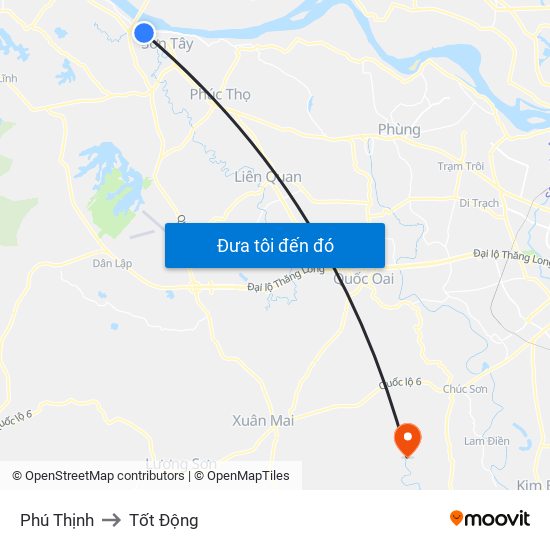 Phú Thịnh to Tốt Động map