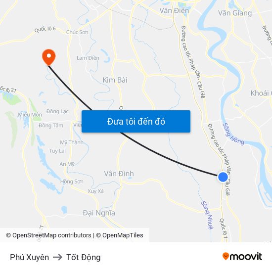 Phú Xuyên to Tốt Động map