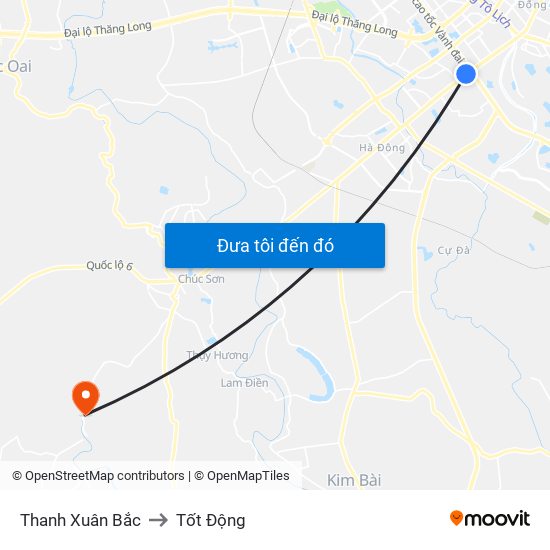 Thanh Xuân Bắc to Tốt Động map