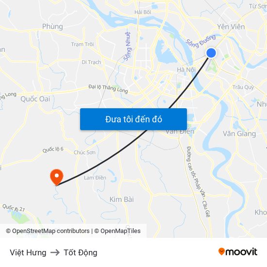 Việt Hưng to Tốt Động map