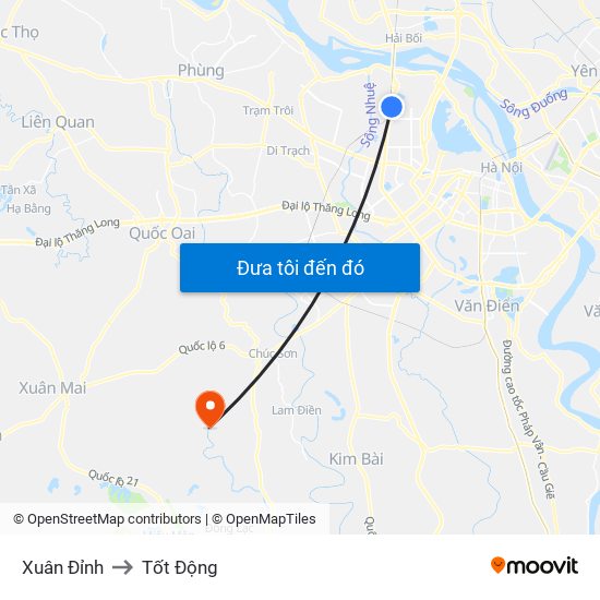 Xuân Đỉnh to Tốt Động map