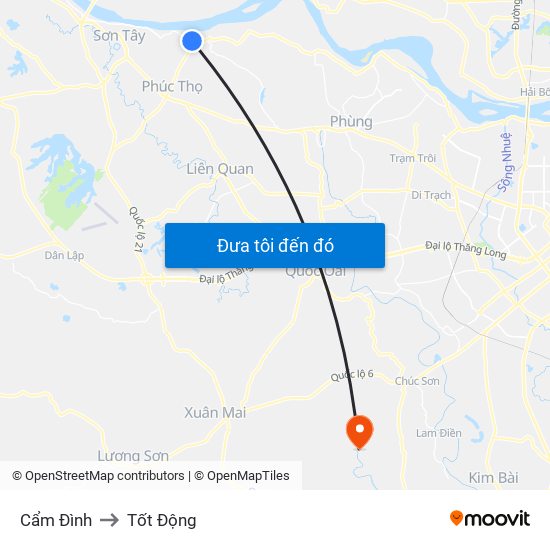 Cẩm Đình to Tốt Động map