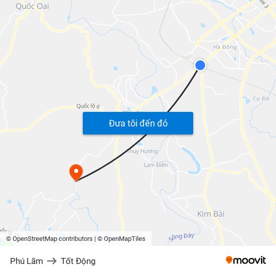 Phú Lãm to Tốt Động map