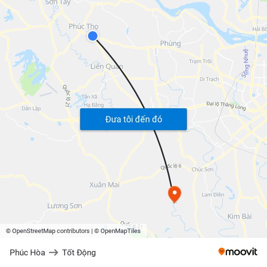 Phúc Hòa to Tốt Động map